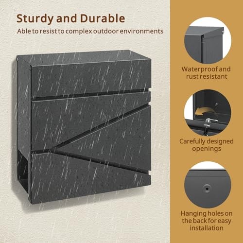 Lockable Wall Mount Mailbox with 2 Keys - Extra Large Capacity Gray
