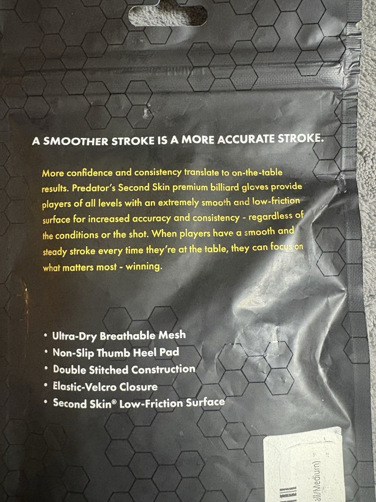 Predator Second Skin Billiard Glove Left Bridge Hand Small/Medium Black