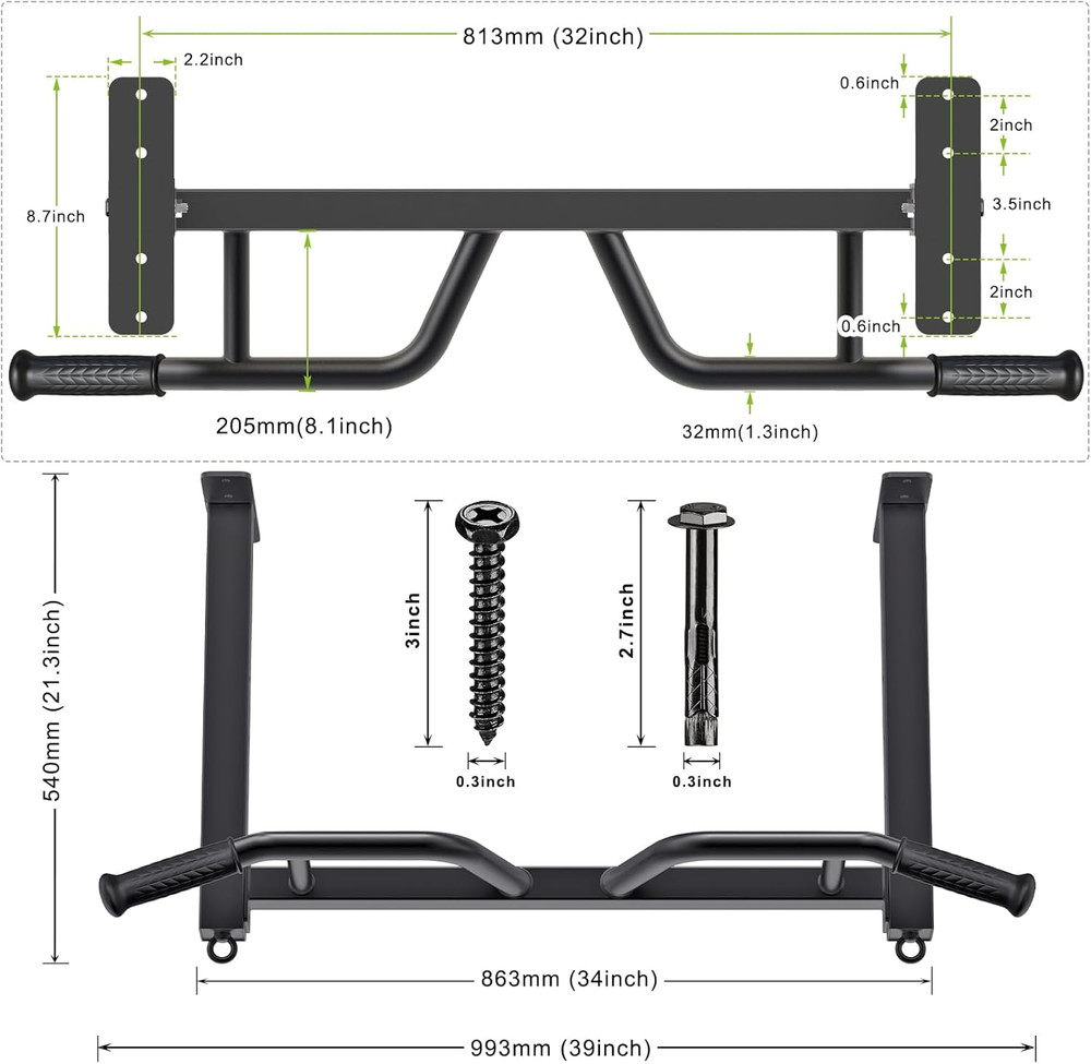 32" Ceiling Mounted Pull up Bar - Heavy Duty, Highly Adjustable, Multifunctional