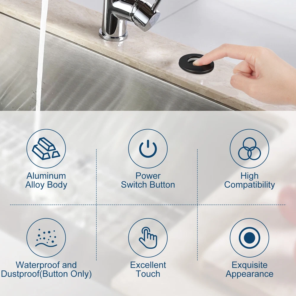 Air Switch Kit for Garbage Disposal 3.58” Extra Button Black Stainless Steel