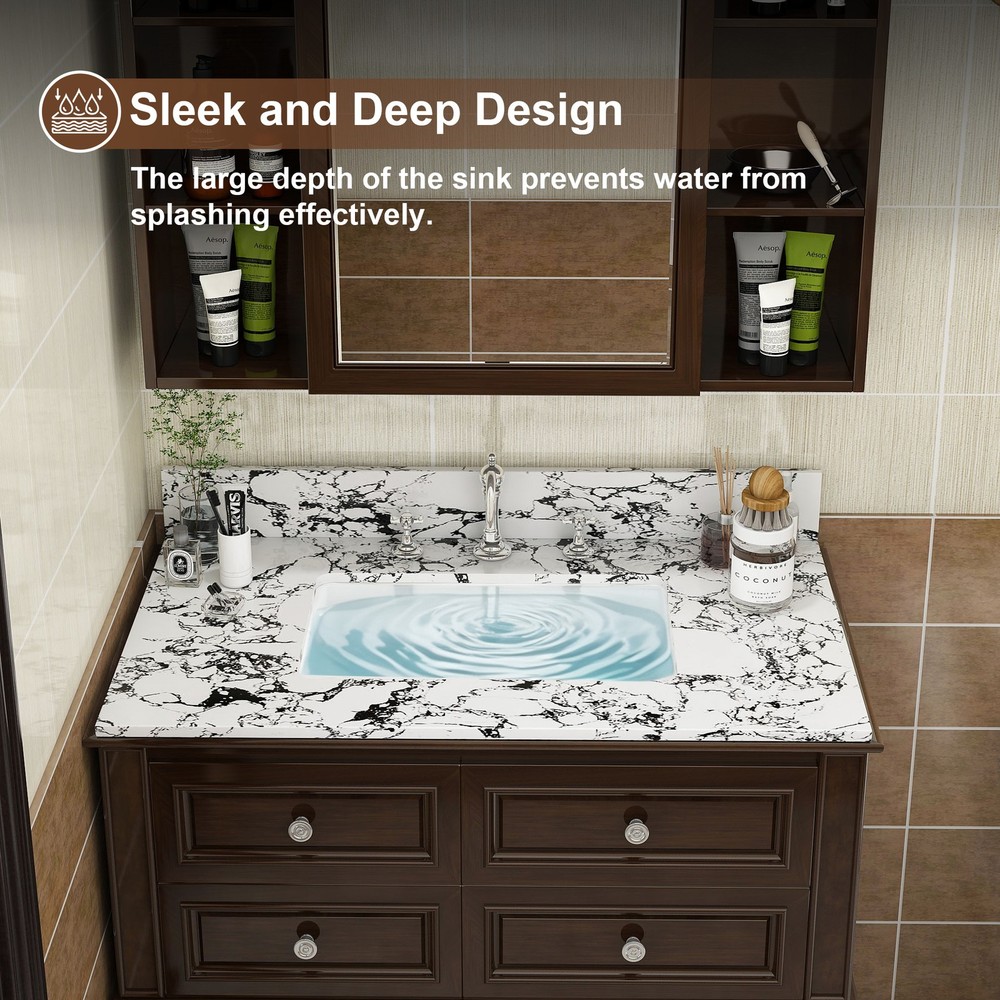 37"x22"Bathroom Vanity Top, W/Undermount Ceramic Sink and Backsplash, artificial