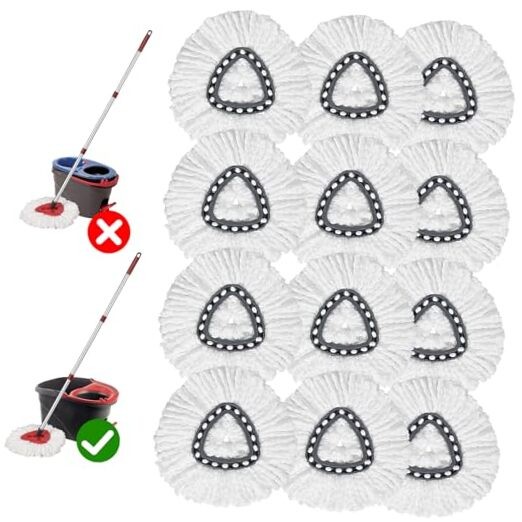 12-Pack Spin Mop Replacement Heads Compatible with Ocedar White-12pack(1-tank)
