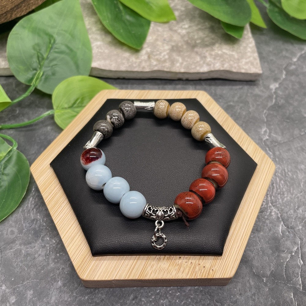 Handmade Ceramic Bead Beaded Stackable 6.25” Plus Stretch Bracelet New B609
