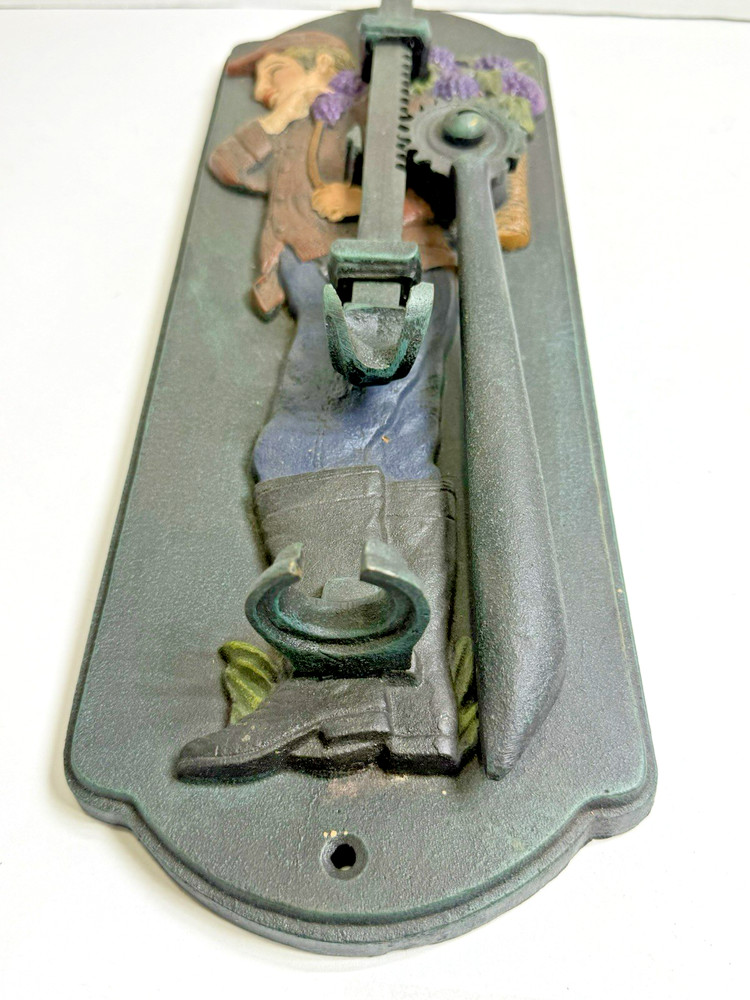 Vintage Cast Iron Wall Mount Corkscrew Cork Puller Grape Harvester Design