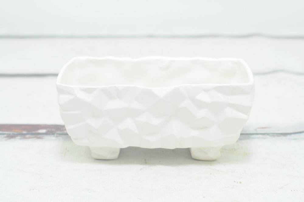 Vintage McCoy Geometric Pottery White Rectangular Window Box Planter Flower Pot
