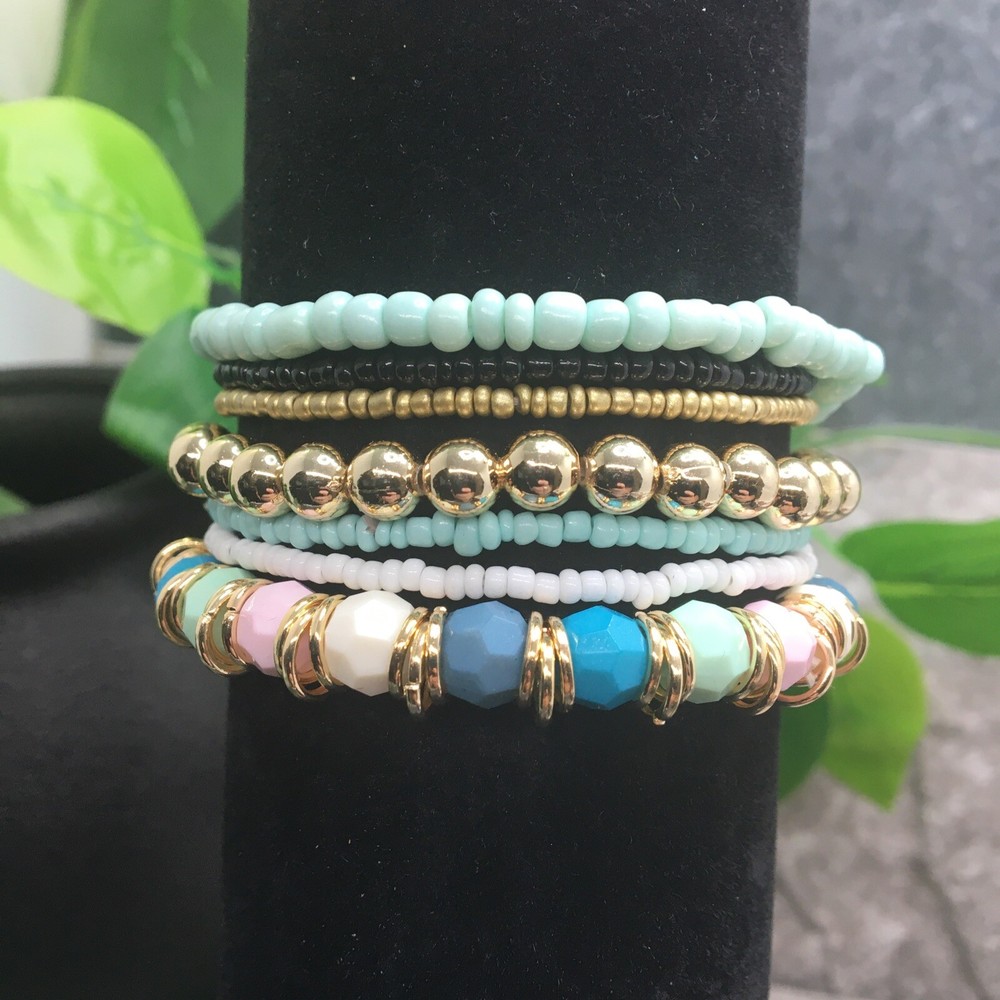 7 PC Handmade Bohemian Beaded Stackable Stretch Bracelet Set New 9827