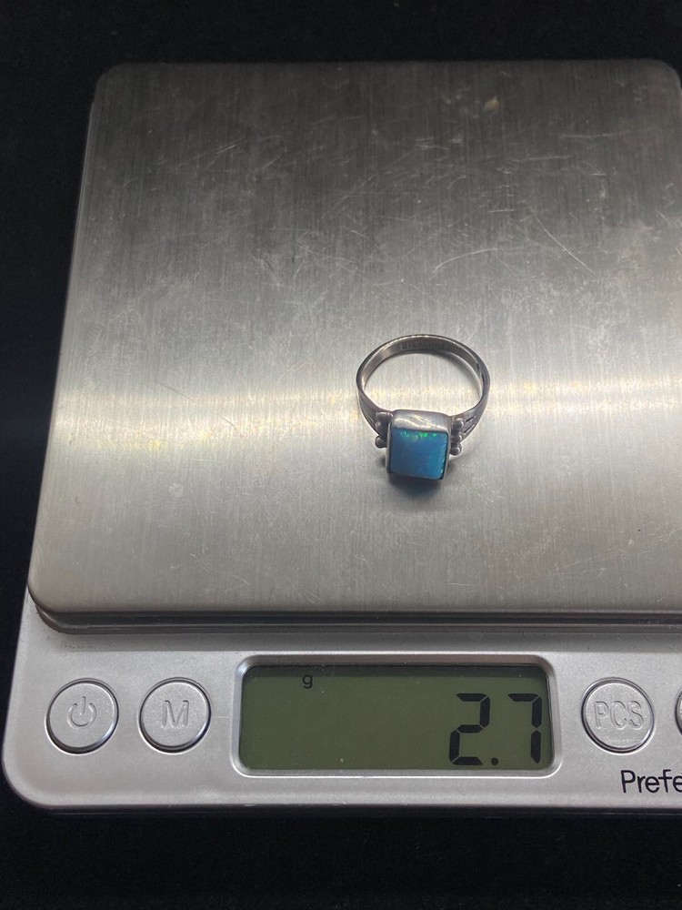 Native American Navajo square blue fire opal Sterling Silver Ring Size 7