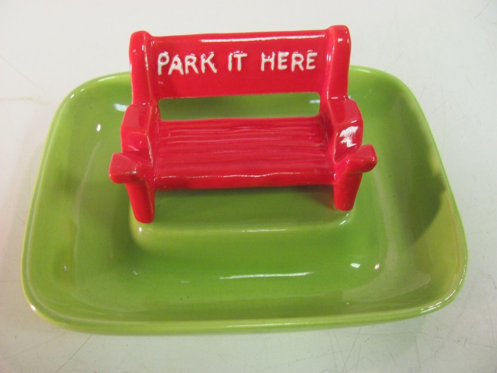 Vintage "Park it Here" Red Bench Green Ashtray