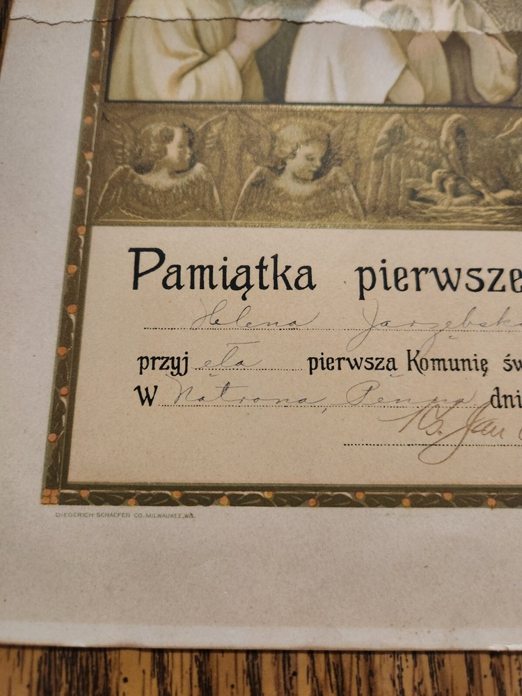 1926 Polish First Communion Certificate