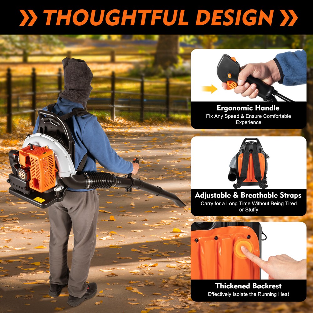 Upgraded 63CC 2-Stroke Backpack Leaf Blower, 4.3HP, 850CFM Powerful Performance