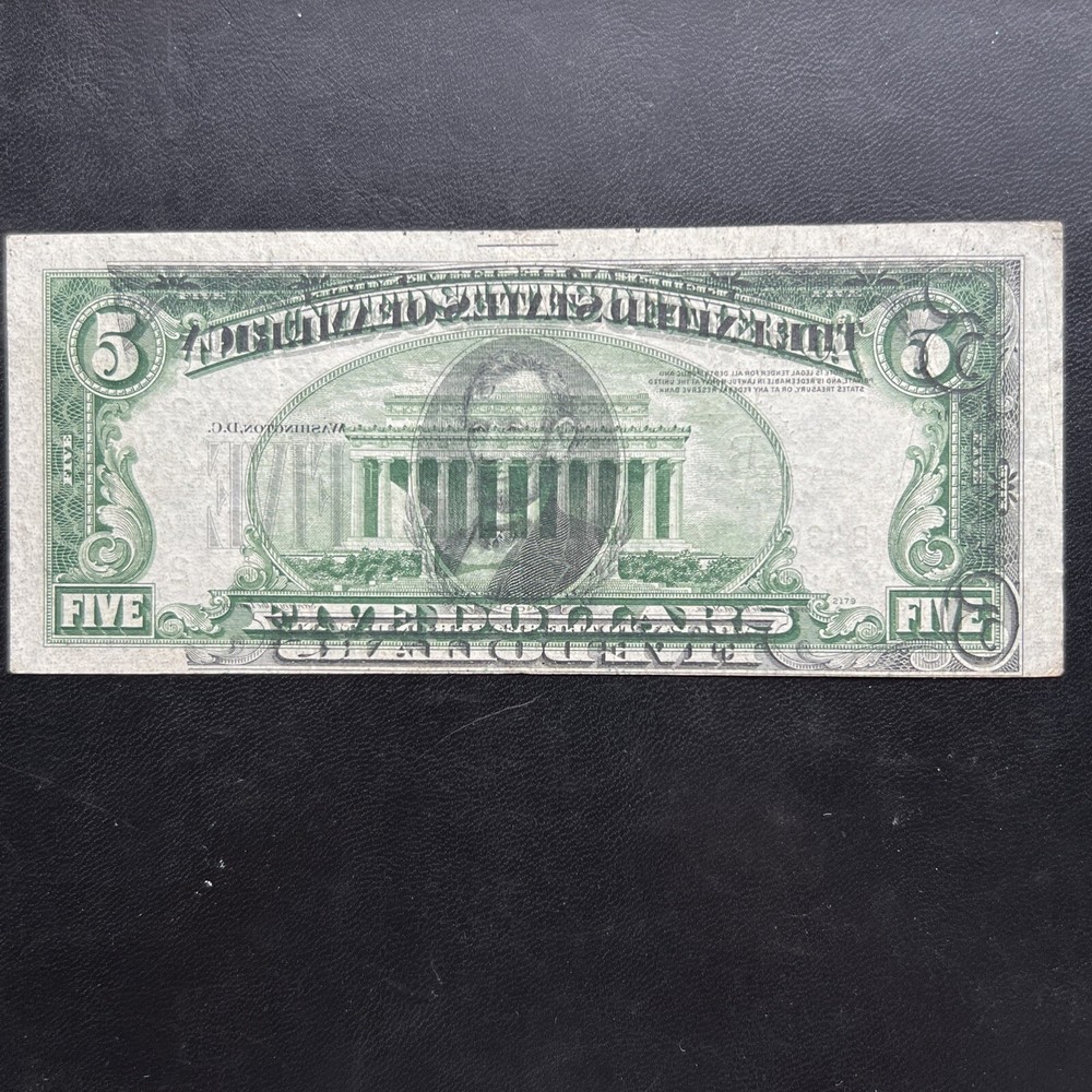 1950-A $5 ERROR NOTE ✪ PRINTING ON REVERSE ✪ OFFSET TRANSFER - Rare!