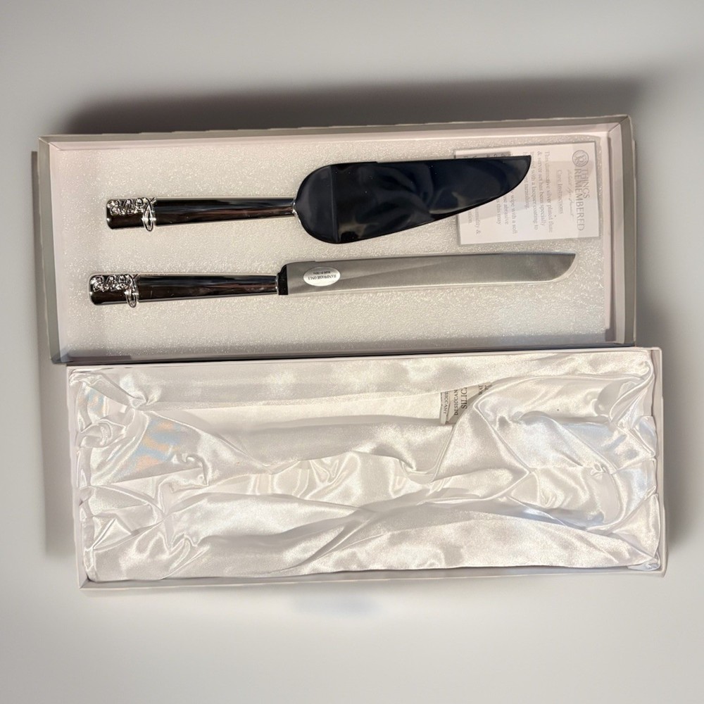 Things Remembered Silver Wedding Cake Knife and Server Set LOVE Handle In Box