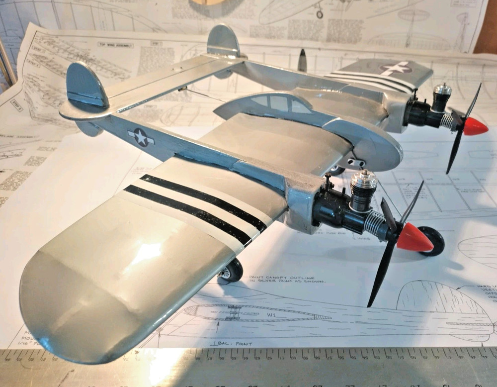 Control Line Model Airplane Cox 049 P38 Lightning  Almost Ready To Fly