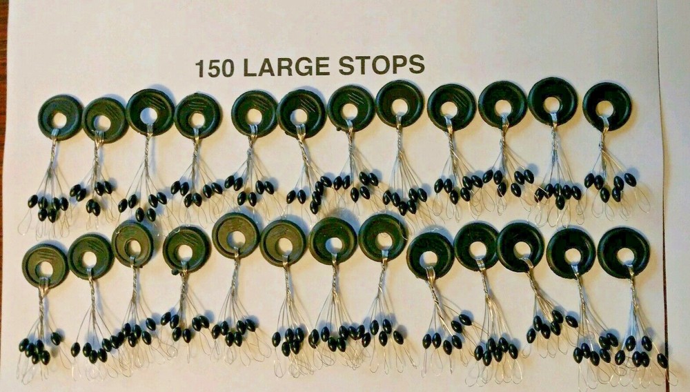 BOBBER STOPPERS ( BLACK 150PCS  25 RINGS) SIZE LARGE NEW stops