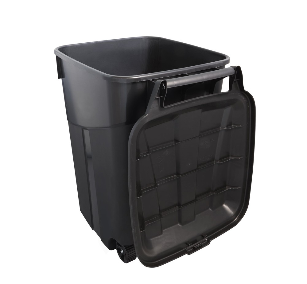 Hyper Tough 45 Gallon Wheeled Heavy Duty Plastic Garbage Can, Attached Lid