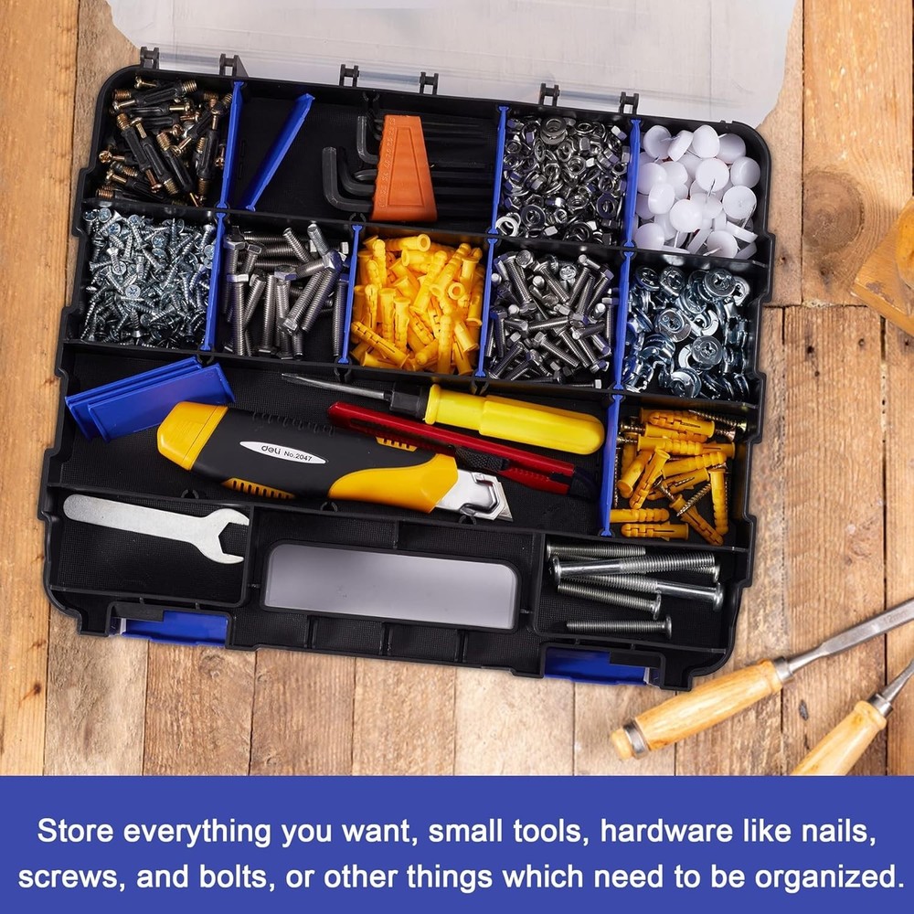 Blue Hardware Organizer with Removable Dividers