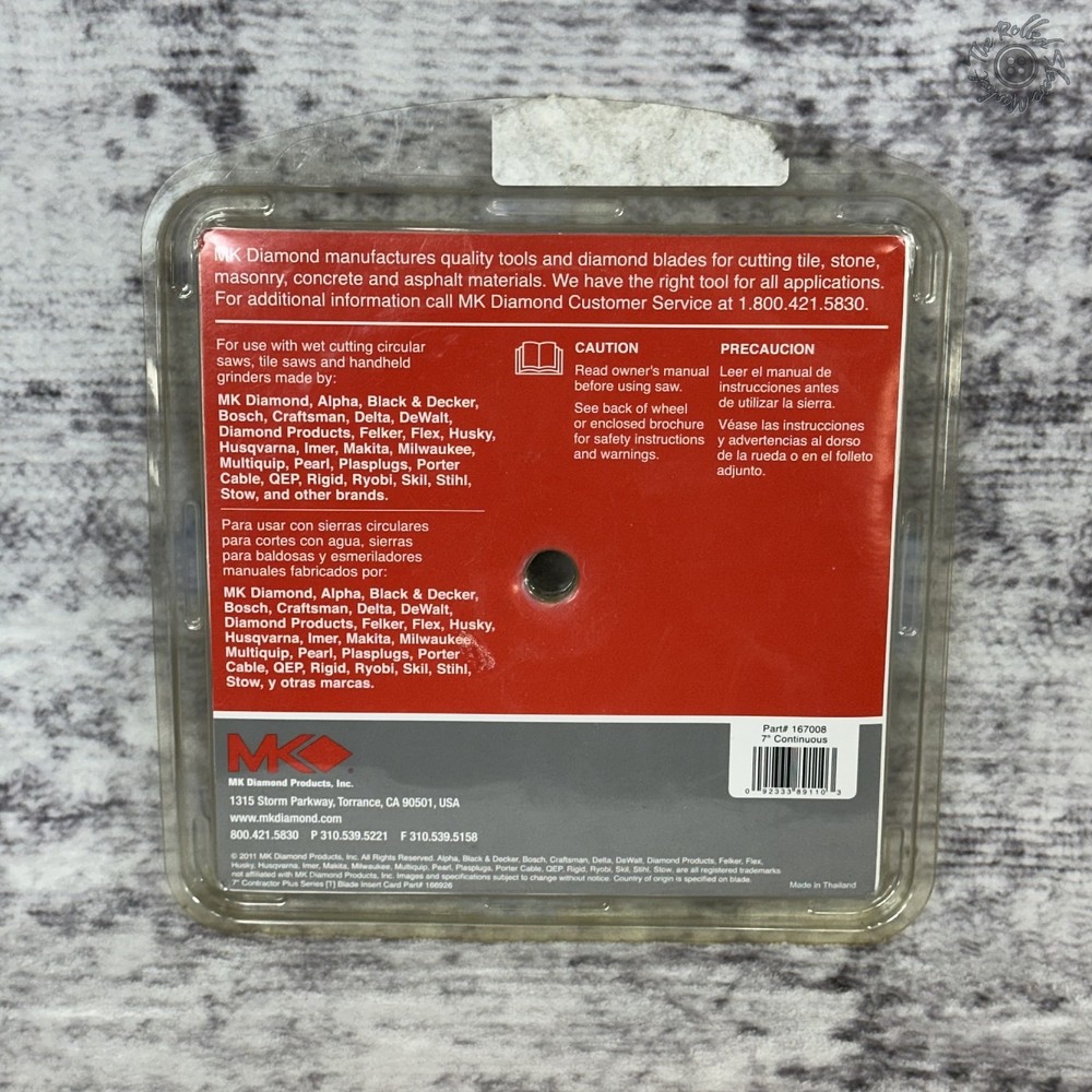 MK Diamond 7" Contractor Plus Continuous Rim Tile Blade 167008 Ceramic Granite