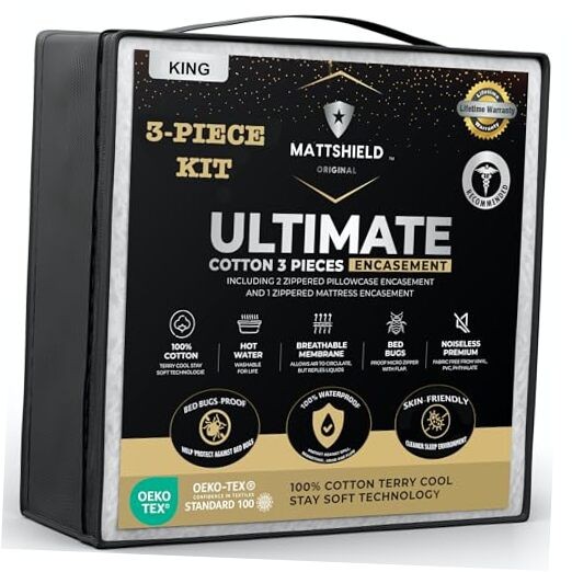 MATTSHIELD New Ultimate 3-Piece Kit - Bed Bug-Proof Mattress Cover Size King