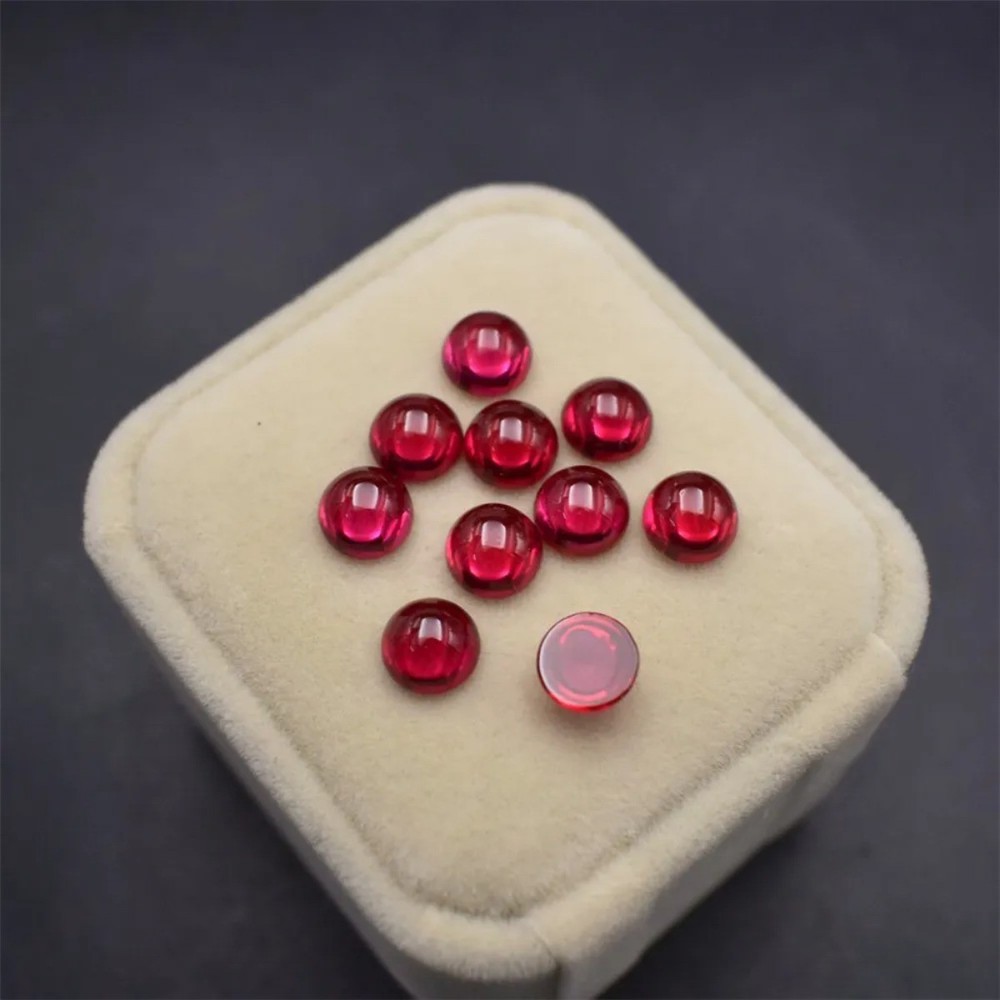 Round Blood-red Ruby Mohs 9 Smooth Polished Surface Flat Back Ruby Gem Cabochons