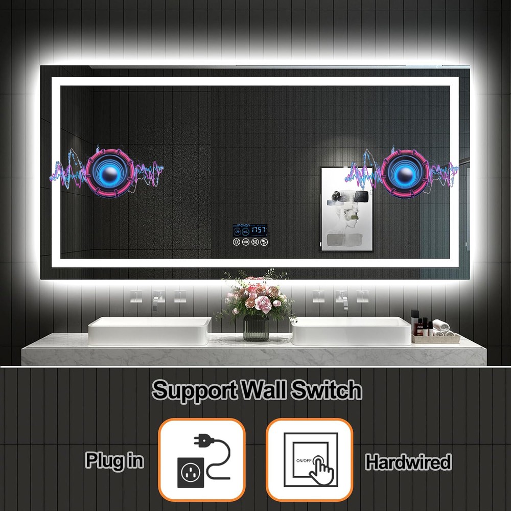 9-Size Smart Bluetooth LED Bathroom Mirror Backlit Lights Anti-fog Dimmable IP56