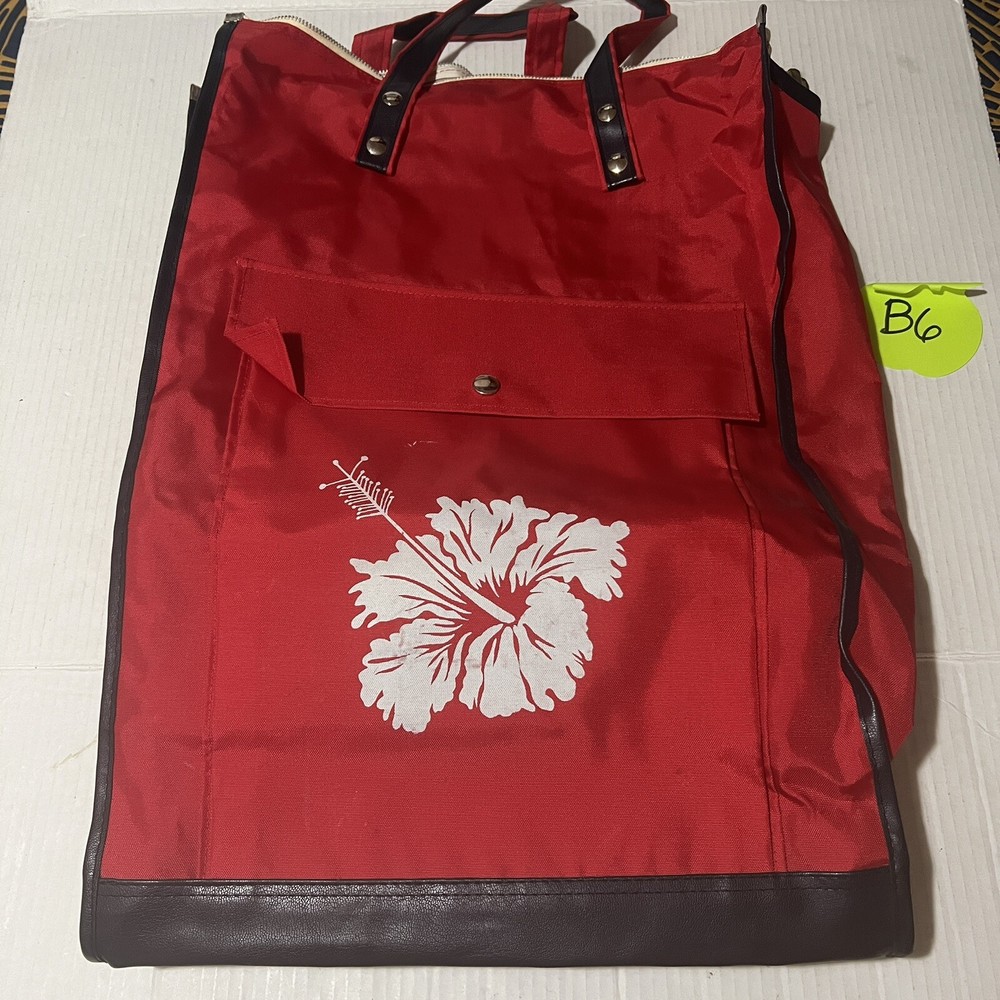 Hawaiian Rolling Laundry Bag Red Hibiscus Flower Zipper Small Medium