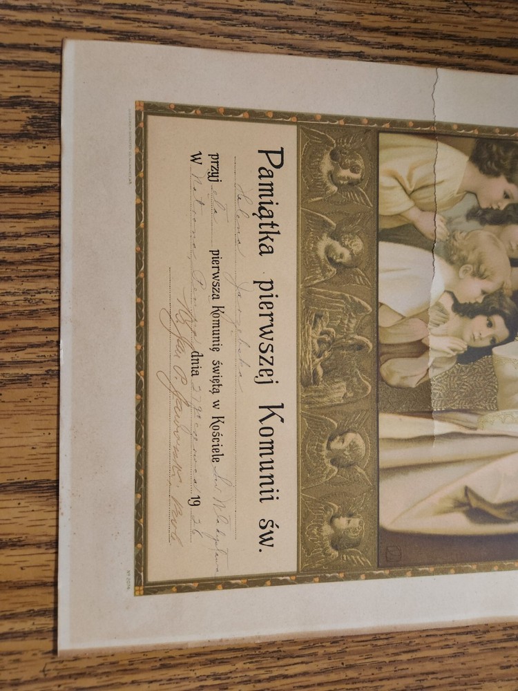 1926 Polish First Communion Certificate