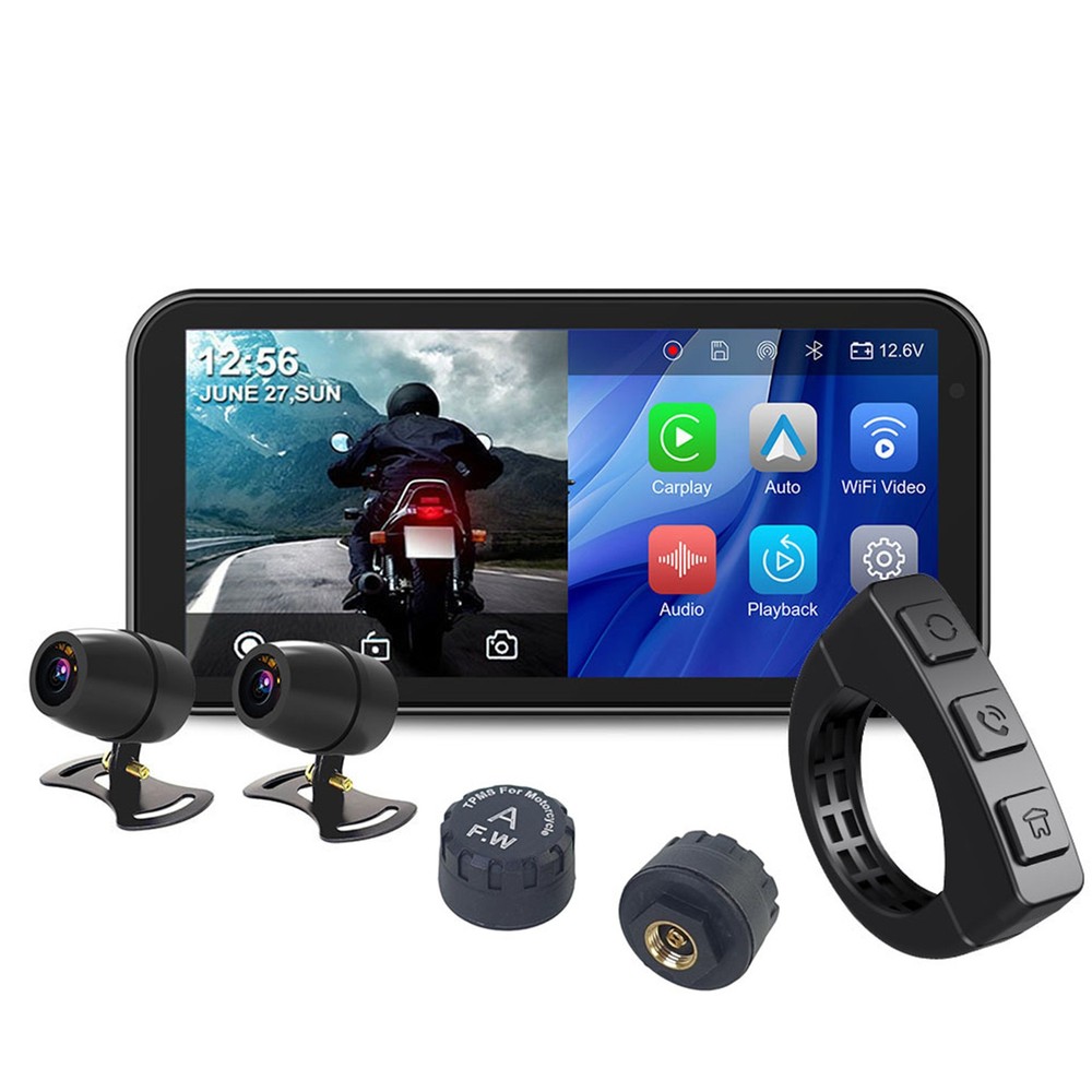 Wireless Motorcycle CarPlay Android Auto 6.25" Touch Screen GPS Navigation+TPMS
