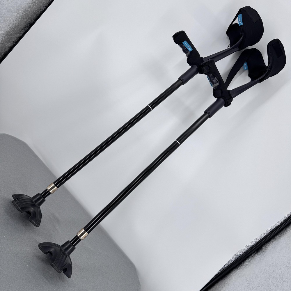 Antdvao Forearm Crutches Pair Black Adjustable Ergonomic Handgrip Quad Base