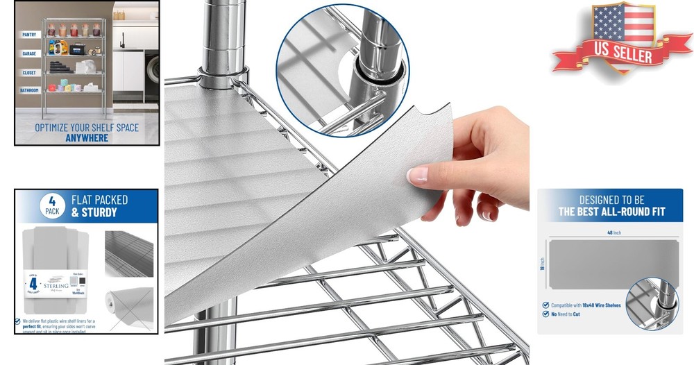 Durable 30 Gauge Polypropylene Shelf Liners for 18x48 Wire Systems - 4 Pack