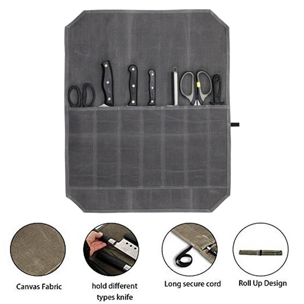 Waterproof Foldable Canvas Chef Knife Bag Roll Kitchen Culinary Storage Tools