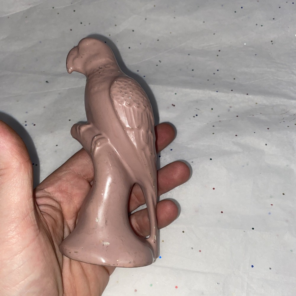 Vintage 6” Pink Ceramic Parrot on Tree Stump