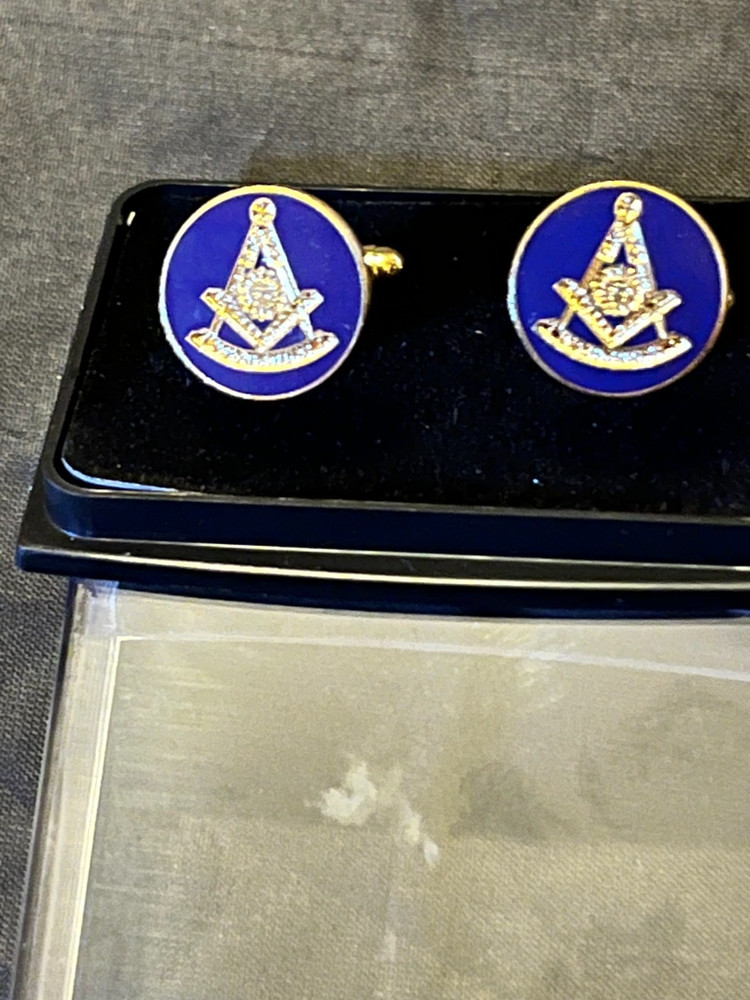 Masonic Past Master Blue Cufflinks Freemasonry Fraternity Boxed NEW!
