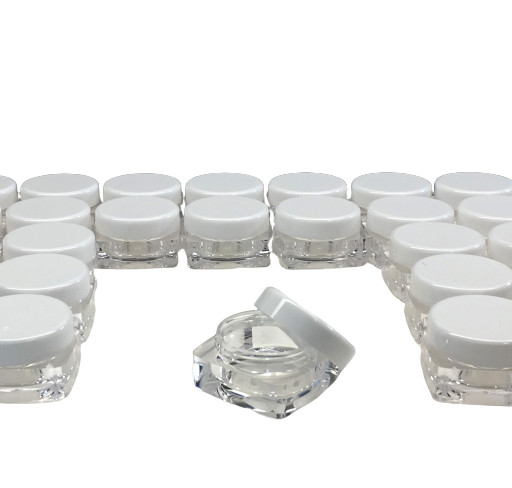 Cosmetic Jars Empty Square Makeup Container White Lid 10 Gram Ml (100 Pack) 3086