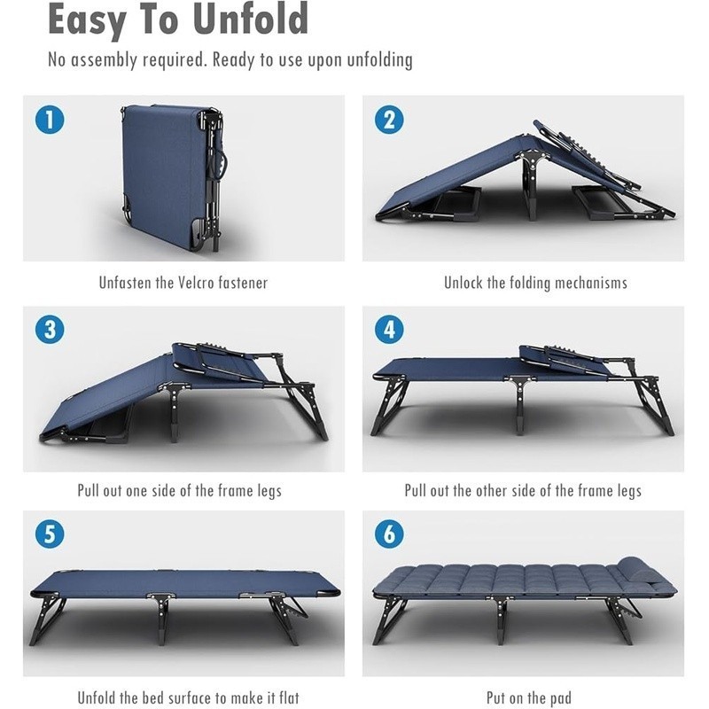 Adjustable Camping Cot 4 Position Recliner Portable Sleeping Bed Multi Use