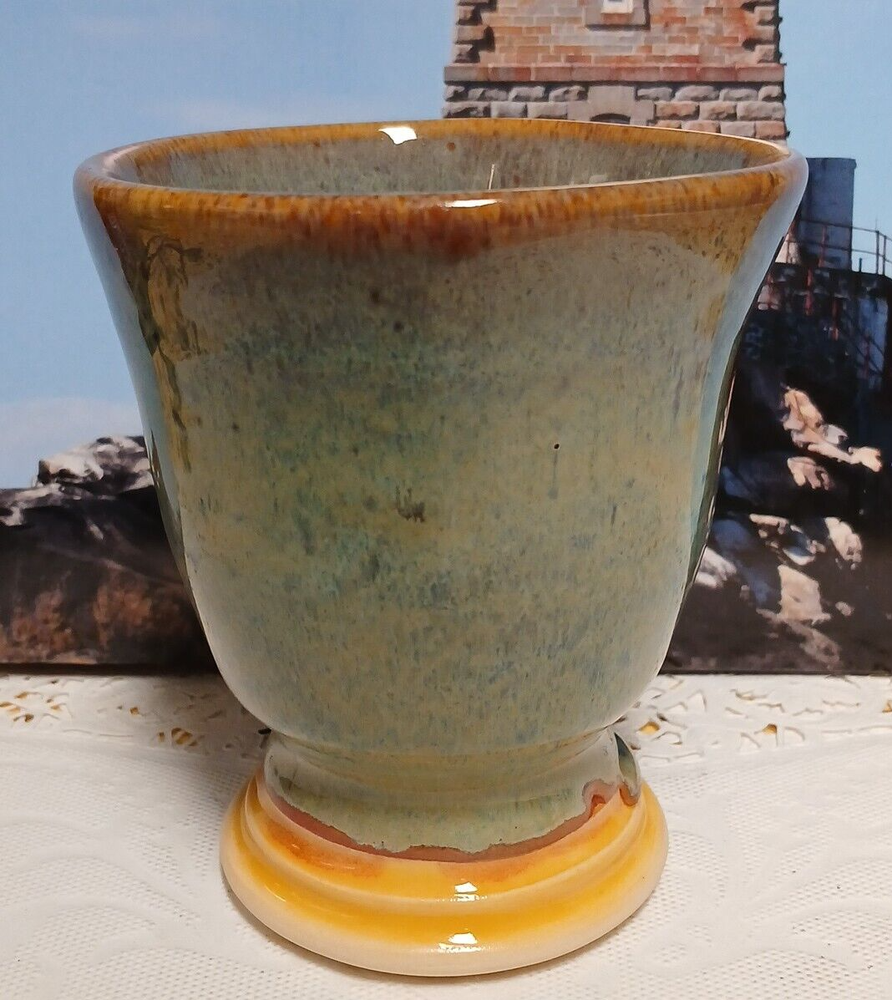 Handmade Studio Art Pottery Blue Drip Glaze Goblet
