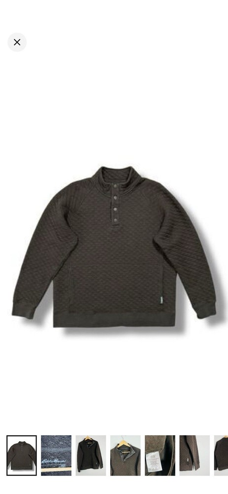 Eddie Bauer Brown Quilted 1/4 Snap Button Pullover Medium