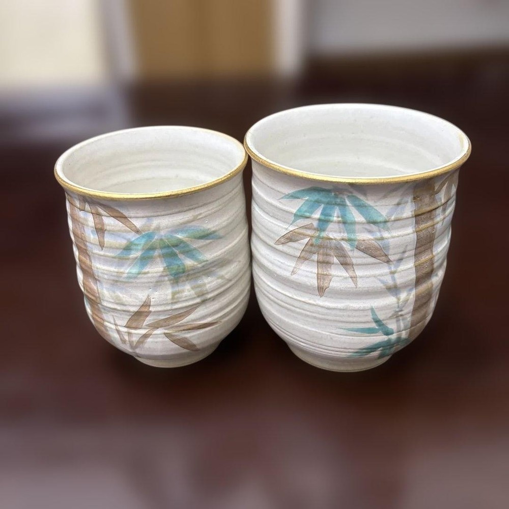 Kyoto Kiyomizu Ware Teacup Bamboo Pattern Traditional Ceramic
