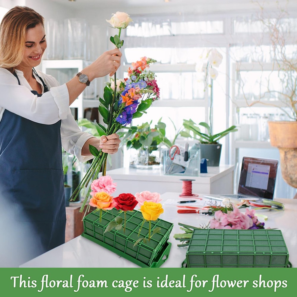 3 Pcs Green Rectangular Floral Foam Cage, Holds Fresh or Artificial Flowers, ...