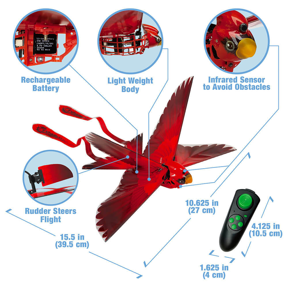 RC BIRD DRAGON Orithopter Dual FLAPPING WINGS 2.4GHZ RTF -RED-