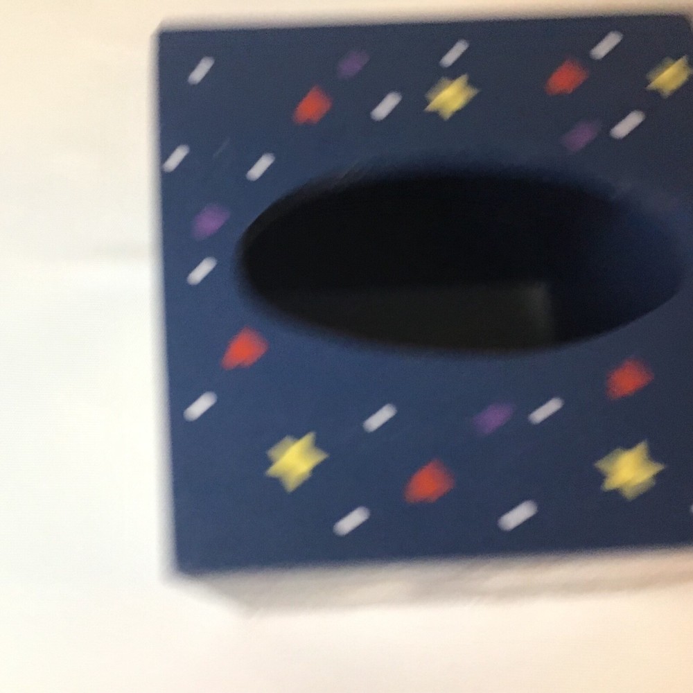 wooden square tissue box dark blue Christmas scene