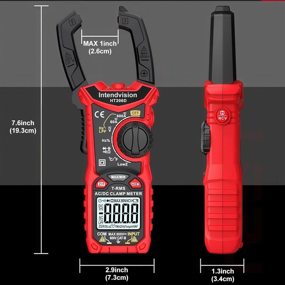 Multimeter for AC/DC Testing with User Manual, Leads, and Temperature Probe