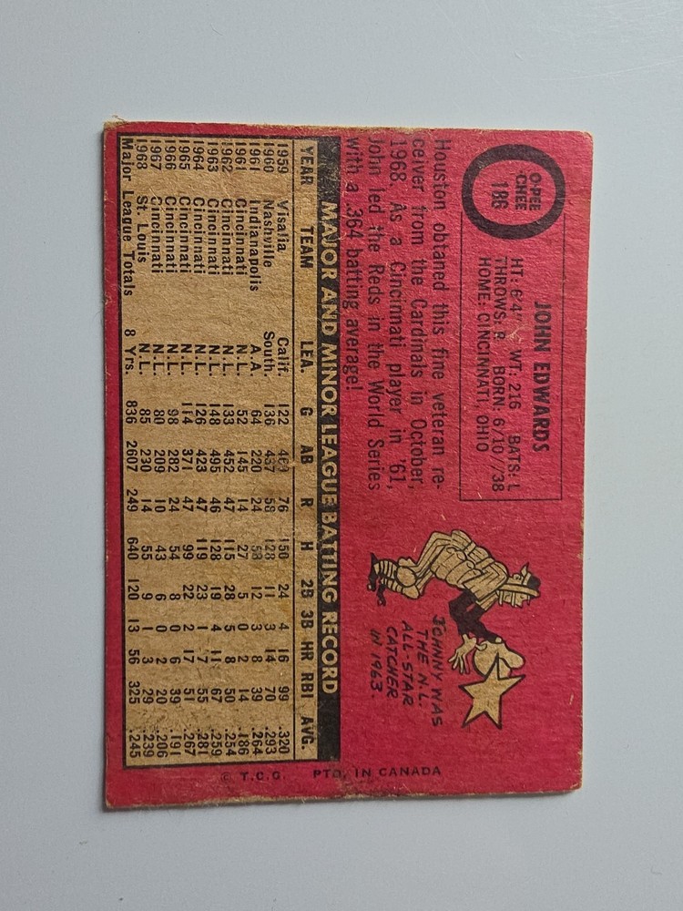 1969 OPC JOHN EDWARDS # 186 HOUSTON
