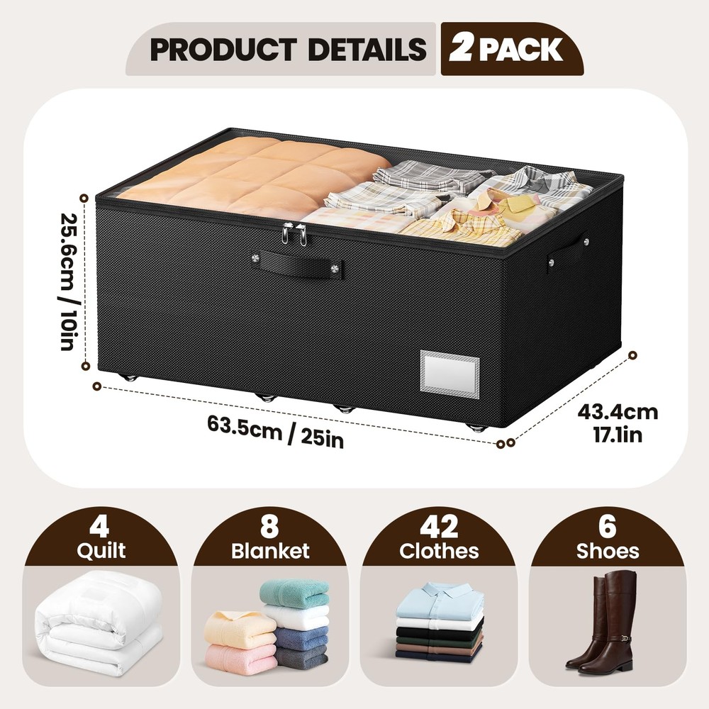 Underbed Storage with Wheels, 2 Pack Under Bed Storage Containers with Clear ...