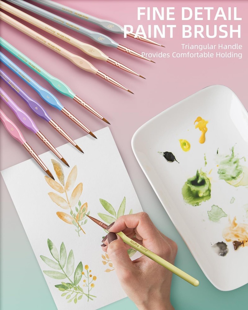 10PCS Micro Fine Detail Paint Brush Set, Macaron Pastel Small, Multicolor