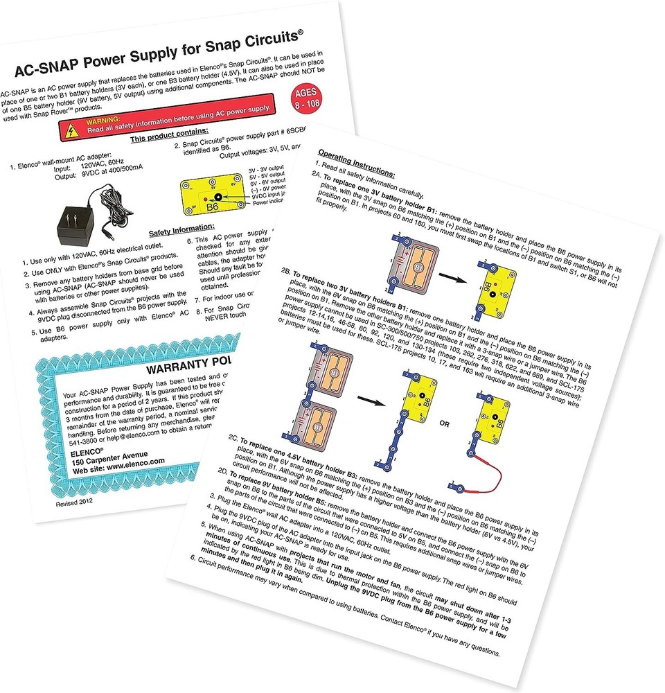 Elenco ACSNAP Snap Circuits Battery Eliminator
