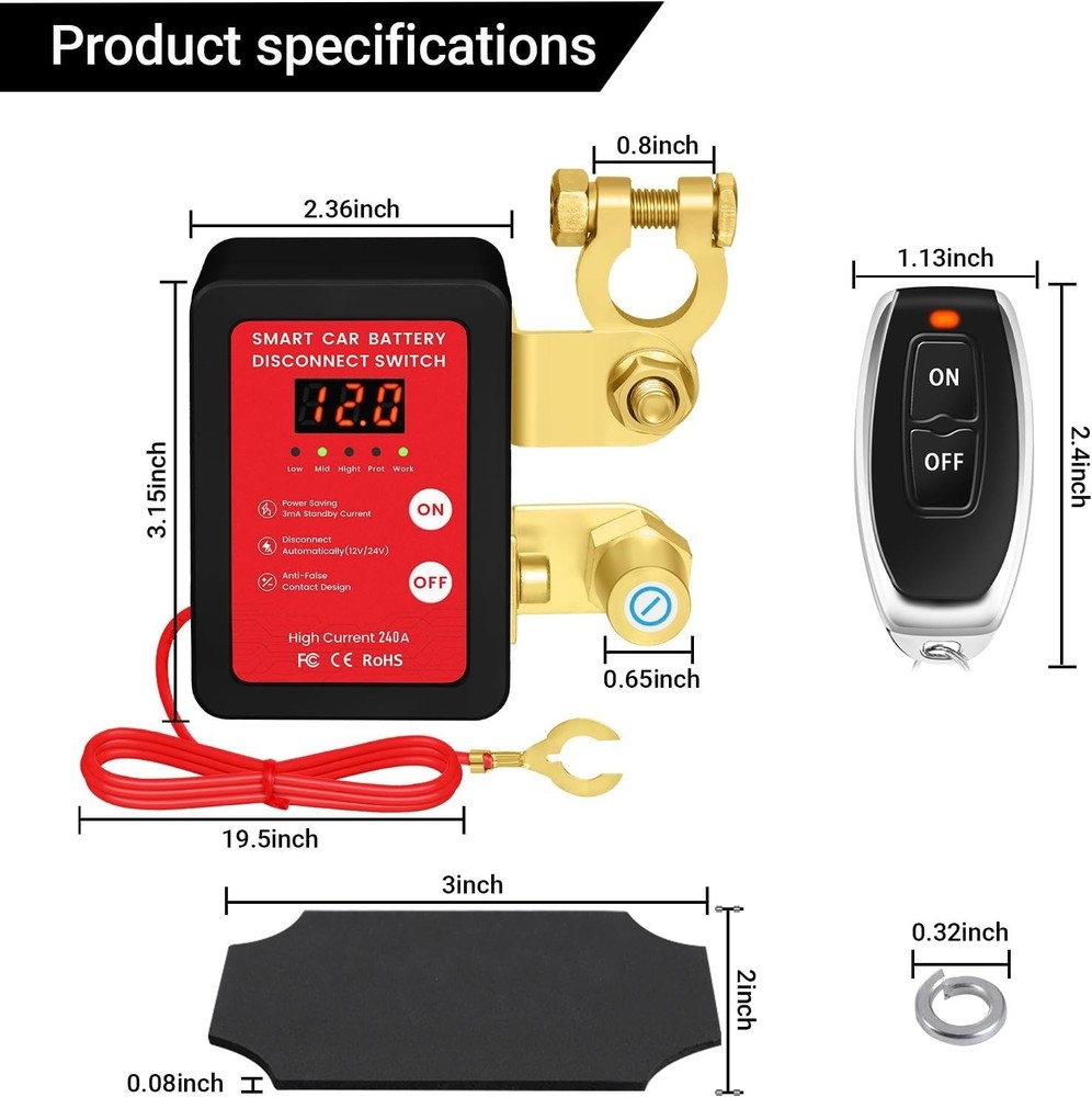12V 240A Remote Control Battery Kill Switch for Car - Smart Battery Disconnec...