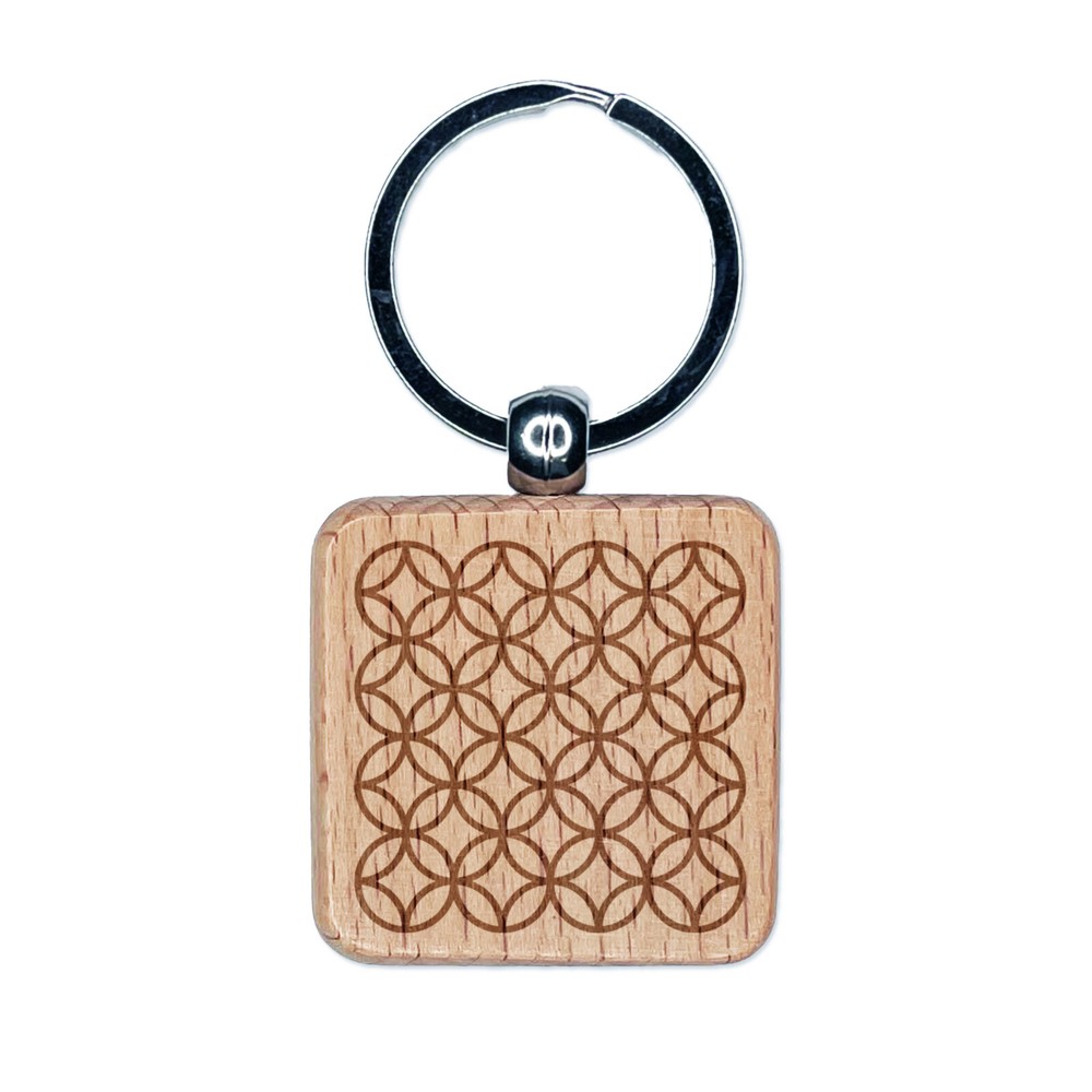 Kaleidoscope Quilting Rings Circle Pattern Engraved Wood Square Keychain