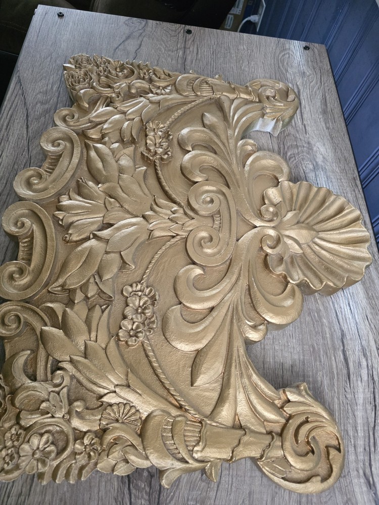 Large Gold Decorative Valence Center Accent with Leaf & Shell Scrolls for Wall