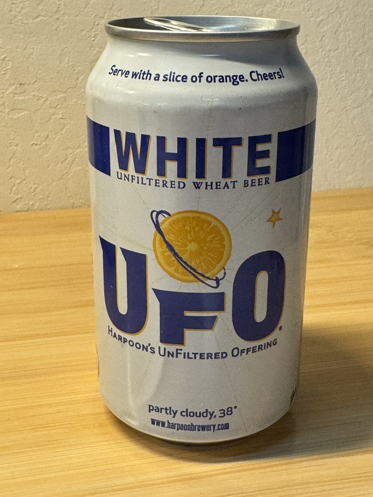 White UFO wheat beer - Empty Beer Can Top Opened - Harpoon Brewery