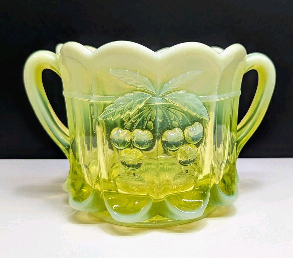 Mosser Cherry & Cable Vaseline Opal Heavy Cookie Cracker Jar Opalescent GLOWS